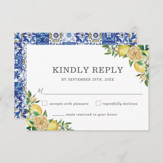 Citrus citron vert fleuri Mariage RSVP Card (Devant / Derrière)