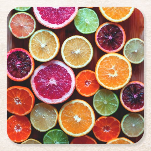 Citrus Dream Lemon Limoen Oranje Fruit Vierkante Kartonnen Onderzetter (Voorkant)