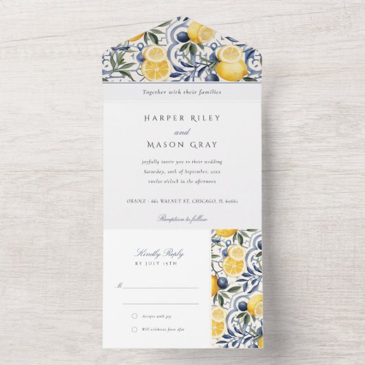 Citrus Elegantie Trouwdag met Afscheur RSVP All In One Uitnodiging (Binnen)