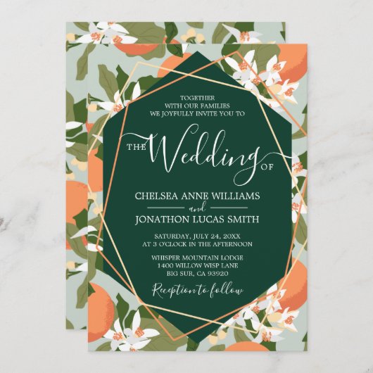 Citrus en Mint bruiloft uitnodiging (Voorkant / Achterkant)