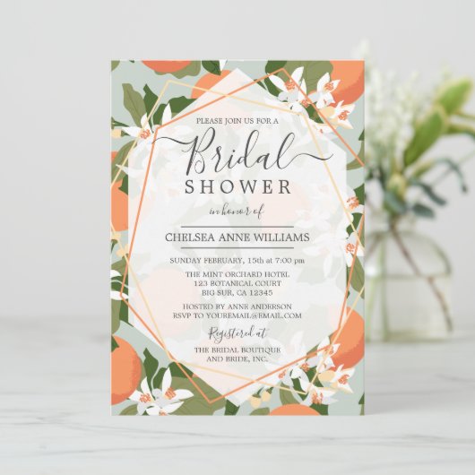 Citrus en Mint Green bruids douche uitnodiging (Staand voorkant)