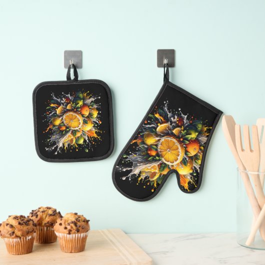 Citrus explosie ovenwant & pannenlap set (Insitu(Ophanging))