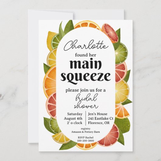 Citrus Fruit Bruids Douche Uitnodiging (Voorkant)