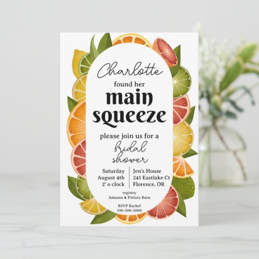 Citrus Fruit Bruids Douche Uitnodiging (Staand voorkant)