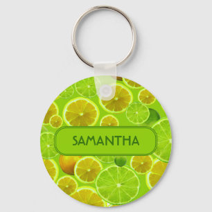 Citrus Fruit, Lemon & Limoen Pattern - Gepersonali Sleutelhanger