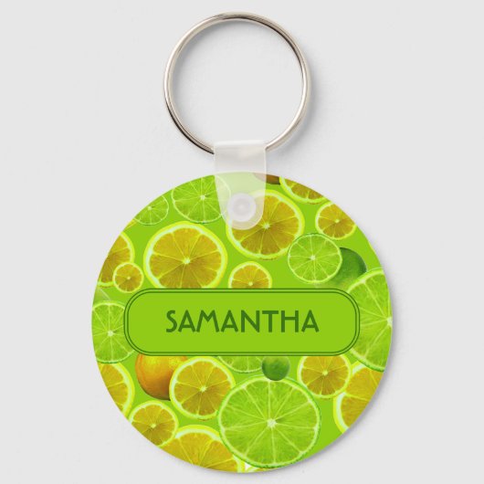 Citrus Fruit, Lemon & Limoen Pattern - Gepersonali Sleutelhanger (Voorkant)
