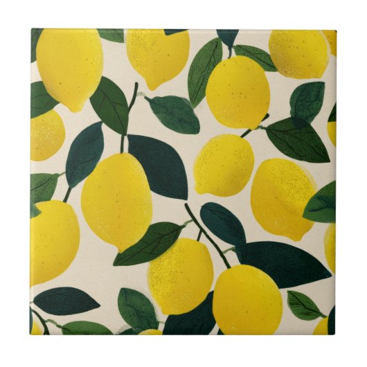 Citrus Fruit Pattern Yellow Lemons Mediterranean Tegeltje (Voorkant)