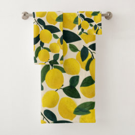 Citrus Fruit Summer Pattern Yellow Lemons Bad Handdoek