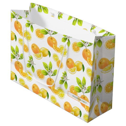 Citrus Fruits Art Sinaasappels and Lemons Patten Groot Cadeauzakje (Voorkant Gekanteld)