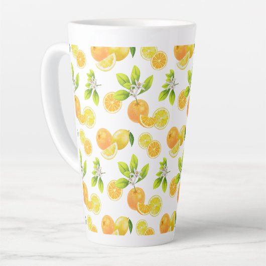 Citrus Fruits Art Sinaasappels and Lemons Patten Latte Mok (Linkerhoek)