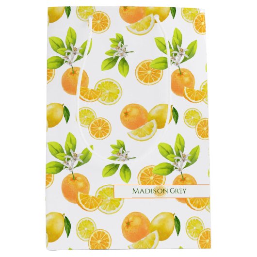 Citrus Fruits Art Sinaasappels and Lemons Patten Medium Cadeauzakje (Voorkant)
