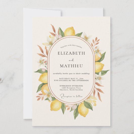 Citrus Gele Wreath Bruiloft Kaart (Voorkant)