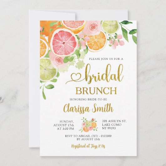 Citrus Grapefruits Zomer Bruids Douche Uitnodiging (Voorkant)