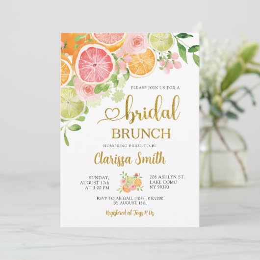 Citrus Grapefruits Zomer Bruids Douche Uitnodiging (Staand voorkant)