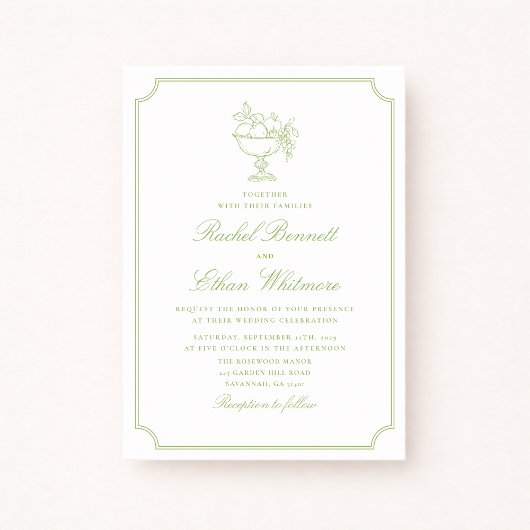 Citrus Green Elegant Frame Wedding Invitation