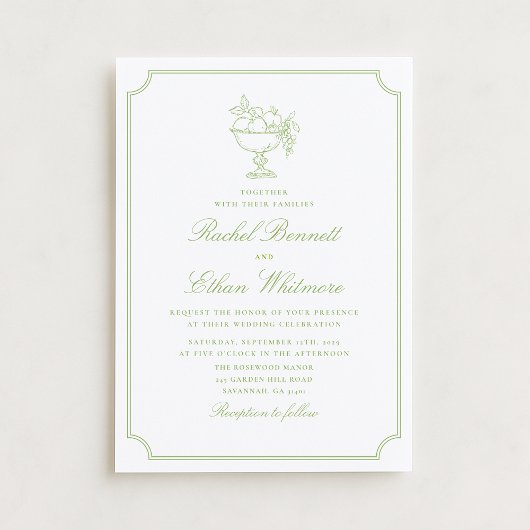 Citrus Green Elegant Frame Wedding Invitation Aankondiging