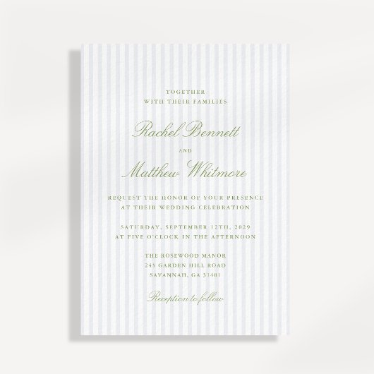 Citrus Green Stripe Elegant Wedding Invitation