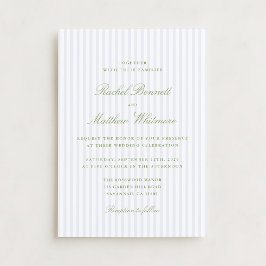 Citrus Green Stripe Elegant Wedding Invitation Kaart