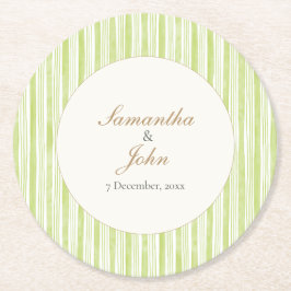 Citrus Green Striped Couple Name Retro Wedding Ronde Kartonnen Onderzetter