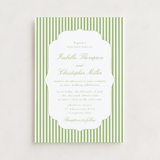 Citrus-Green Striped Elegant Wedding Invitation