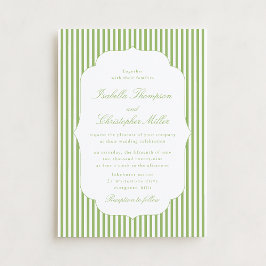 Citrus-Green Striped Elegant Wedding Invitation Kaart