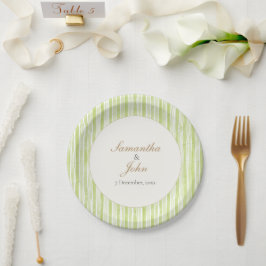 Citrus Green Striped Retro Wedding Paper Plates Papieren Bordje