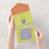 Citrus Green Striped Timeline Wedding All In One Uitnodiging (Afscheurbaar)