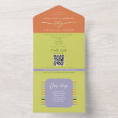 Citrus Green Striped Timeline Wedding All In One Uitnodiging (Binnen)