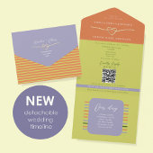 Citrus Green Striped Timeline Wedding All In One Uitnodiging
