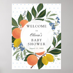 Citrus Greenery Baby shower bleu Affiche de bienve