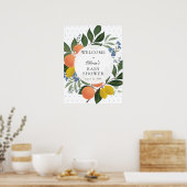 Citrus Greenery Blue Baby shower Welcome Sign Poster (Keuken)