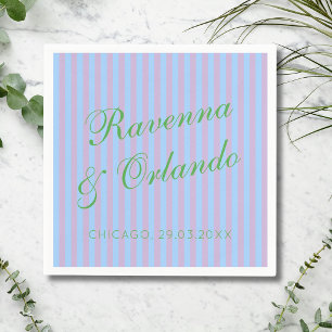 Citrus Groen Retro Blauw Roze Streep Bruiloft Servet