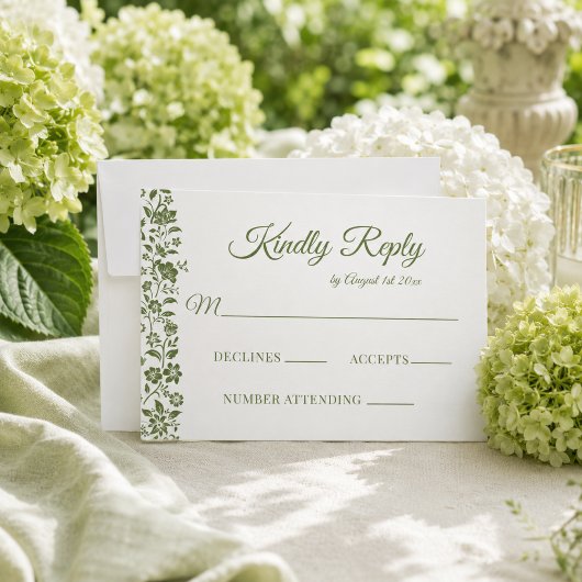Citrus groene bloemige bruiloft RSVP kaartje