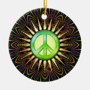 Citrus Groove Peace Sign Psychedelic Mandala Keramisch Ornament