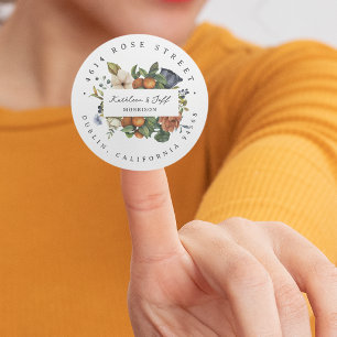 Citrus herfst   Botanisch retouradres Boho Ronde Sticker