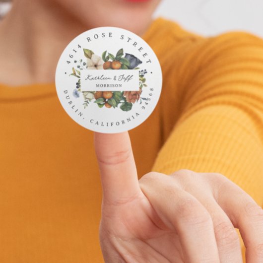 Citrus herfst | Botanisch retouradres Boho Ronde Sticker