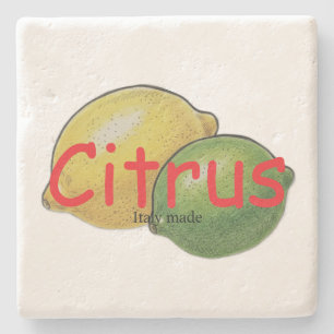 Citrus Italië gemaakt Aquarel handgetekend Geel Stenen Onderzetter