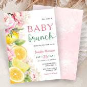 Citrus Lemon Baby Brunch Meisje Roze Bloemen Kaart