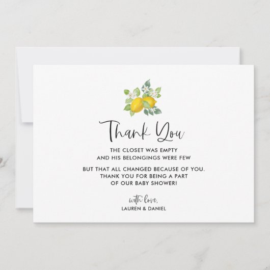 Citrus Lemon Baby shower Dank u Kaarten (Voorkant)