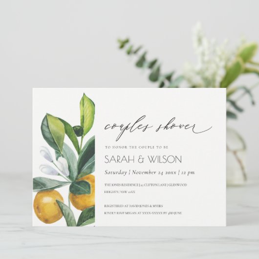 Citrus Lemon Botanical Boho Couples Invitation de  (Debout devant)