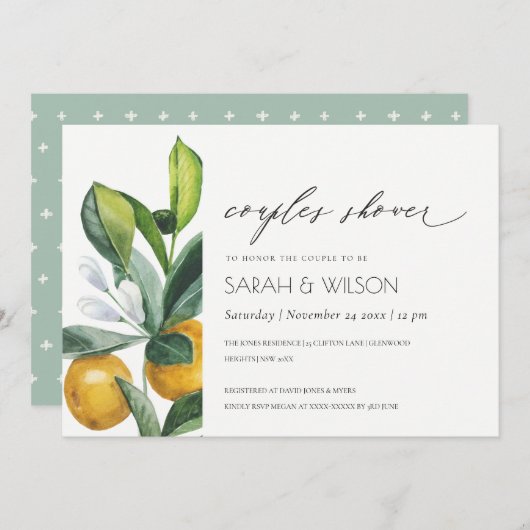 Citrus Lemon Botanical Boho Couples Invitation de (Devant / Derrière)