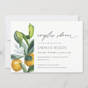 Citrus Lemon Botanical Boho Couples Shower Invite Bedankkaart