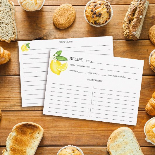 Citrus Lemon Botanical Recipcard