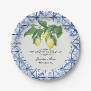 Citrus Lemon Floral Leaf Foliage Wreatinblauw Whit Papieren Bordje