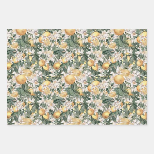 Citrus Lemon Floral Waterverf Baby shower Inpakpapier Vel (Voorkant 2)