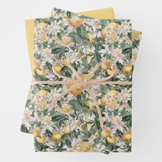 Citrus Lemon Floral Waterverf Baby shower Inpakpapier Vel (In situ)