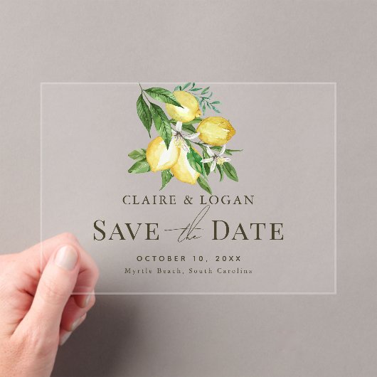 Citrus Lemon Floral Waterverf Save the Date Acryl Uitnodigingen (Insitu (Draagbaar))