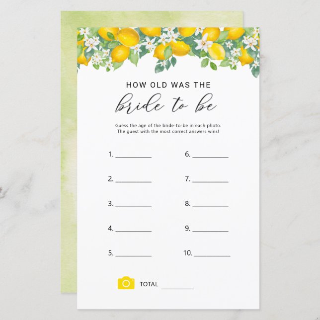 Citrus Lemon hoe oud was het spel van de bride (Voorkant / Achterkant)