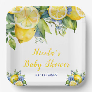 Citrus Lemon Mediterraan Baby shower Papieren Bordje