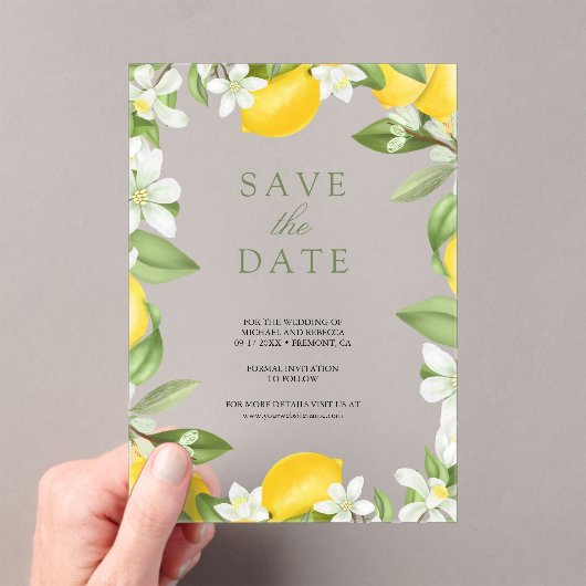 Citrus Lemon Orchard Wedding Save the Date Acryl Uitnodigingen (Insitu (Draagbaar))